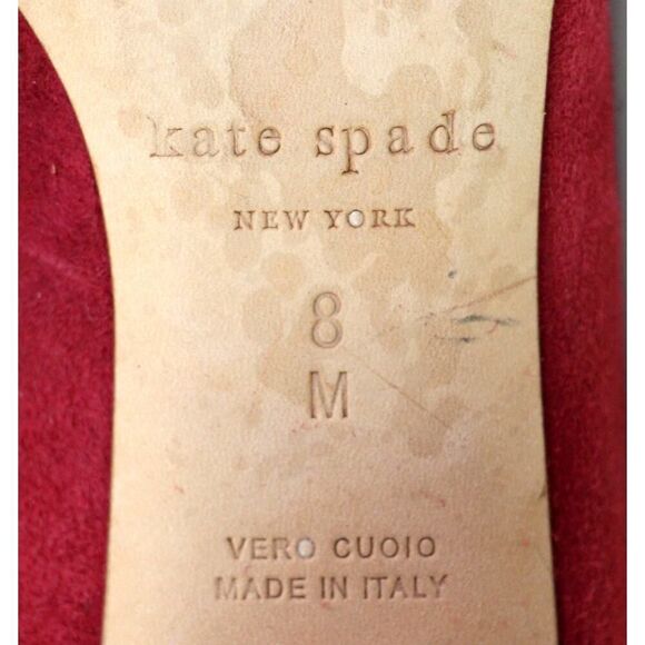 kate spade BURGUNDY REAL LEATHER SUEDE MID HEEL POINTED CLASSIC PUMP SHOES Sz 8M - Picture 10 of 11
